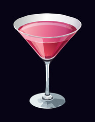 Refreshing Pink Cocktail Classic Martini - Vector Illustration