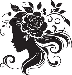 Stylized female silhouette with blooming flower hair – perfect for floral beauty logos, feminine branding, salon art, and decorative vector projects.

