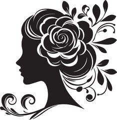 Stylized female silhouette with blooming flower hair – perfect for floral beauty logos, feminine branding, salon art, and decorative vector projects.

