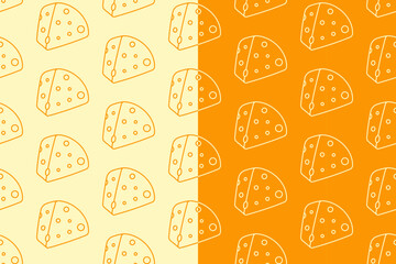 Cheese slice line art seamless pattern on yellow white background. Cheese slices linear doodle pattern background. Cheddar outline isolated motif wallpaper. foods label, packaging and merchandise