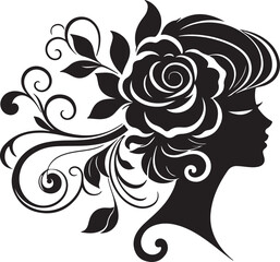 Stylized female silhouette with blooming flower hair – perfect for floral beauty logos, feminine branding, salon art, and decorative vector projects.


