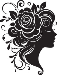 Stylized female silhouette with blooming flower hair – perfect for floral beauty logos, feminine branding, salon art, and decorative vector projects.

