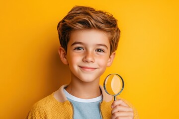Boy with Magnifying Glass: Cheerful Child Exploring and Smiling at Camera
