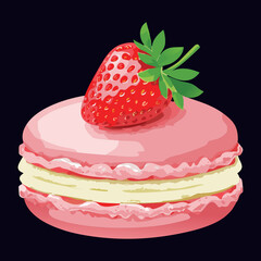 Sweet Pink Macaron Fruit Garnish - Vector Illustration