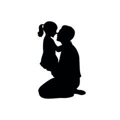 Father Hugging Daughter Silhouette | Kneeling Dad and Girl Vector Illustration for Father’s Day