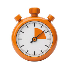 Orange stopwatch showing quarter past isolated on transparent background