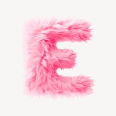 Fototapeta premium Fur letter E pink white background accessories.