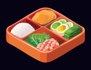 Healthy Japanese Bento Box Lunch Meal - Vector Illustration