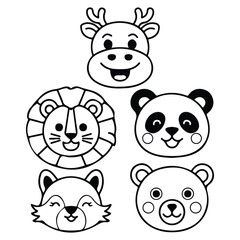 Baby animal faces collection vector isolated white background
