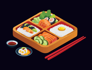 Sushi Bento Box Fresh Delicious Meal - Vector Illustration