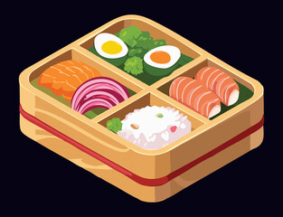 Traditional Bento Box Hearty Delicious Lunch - Vector Illustration