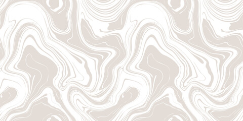 Vector seamless pattern with fluid organic shapes, liquid lines. Abstract ink stain texture, marble surface. Groovy background with waves, paint, swirl, distorted surface. Subtle beige and white color