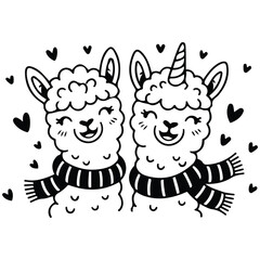 Baby llama with scarf vector isolated white background