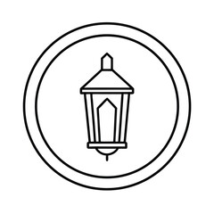 Minimalist lantern icon inside a circular badge simple elegant design for branding or advertisement