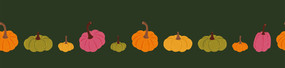Lovely hand drawn pumpkin seamless pattern with pumpkins and autumn decoration, great for textiles, table cloth, wrapping, banners, wallpapers - vector design