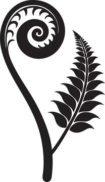 fiddlehead fern silhouette, black and white silhouette, vector and illustration