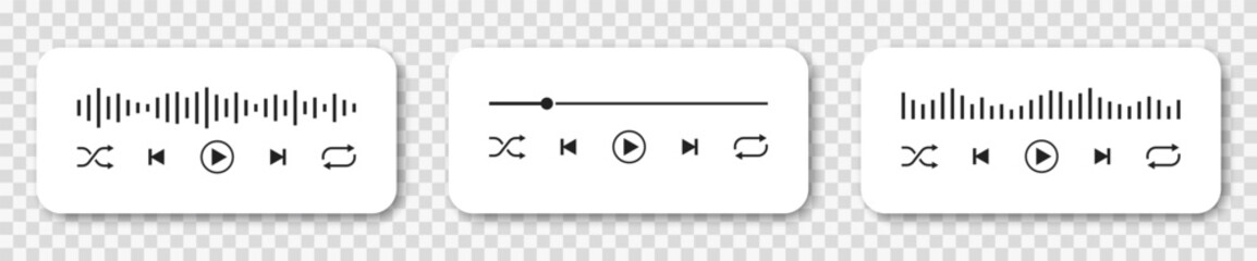 Audio, mp3 player interface design with sound wave and buttons. Vector EPS 10