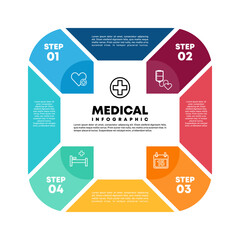 Vector plus infographic, medical diagram, healthcare graph, hospital presentation, emergency chart. Medicine doctor logo. Concept with 4 options, parts, steps, processes.