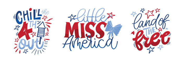 Happy 4th of July - independence day of USA. Liberty. Hand drawn doodle lettering postcard for t-shirt design, mug print.