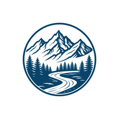 Mountain silhouette logo vector line art logo design
