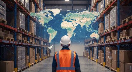 Global supply chain logistics enhanced by blockchain technology in modern warehouse setting