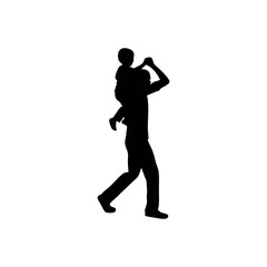 Father Carrying Child on Shoulders Silhouette | Happy Dad and Kid Vector Illustration on White Background