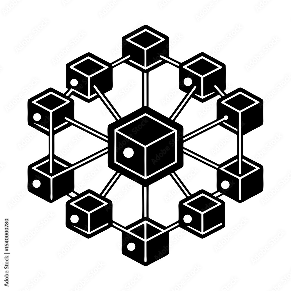 Poster blockchain network technology diagram concept for decentralized system and data structure design
