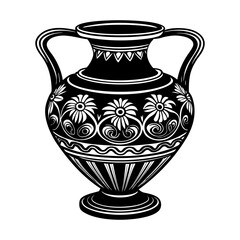 Download black and white ancient greek vase vector art illustration with floral pattern design image free