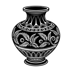 Antique black and white vase vector illustration with floral design for graphics and decoration use