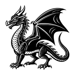 Download black and white dragon vector art illustration for fantasy creature design and mythical beast projects