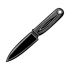 Isolated black and white vector illustration of a hunting knife for camping and outdoor adventure