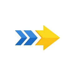 Three Arrows Pointing Right in Blue and Yellow on White Background