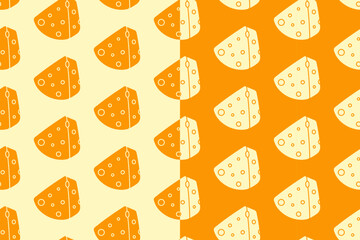 Cheese slice silhouette seamless pattern on yellow white background. Cheese wedge doodle pattern background. Cheddar retro filled isolated motif wallpaper. foods label, packaging and merchandise