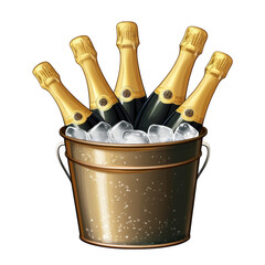 Collection of PNG. Bottles of champagne in ice bucket cooler isolated on a transparent background.
