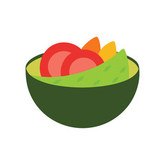 Tuna poke bowl with avocado slices arranged Vector illustration