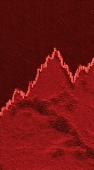 A digital red background featuring a collapsing line graph with glowing data points, illustrating stock market volatility and panic.
