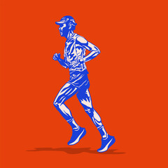 Illustration of a man runner with duotone vector concept. Pop Art Runner Vector Illustration.