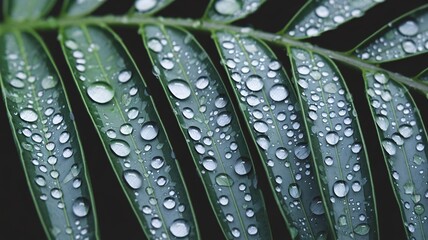 Close-up of green leaves with water droplets, showcasing nature's beauty and details in a serene setting.