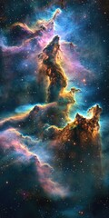 Obraz premium Cosmic nebula, vibrant colors, swirling clouds of gas and dust