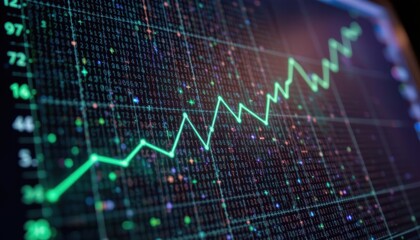 Dynamic Financial Graph Displaying Upward Trends and Data Analysis on a Digital Screen