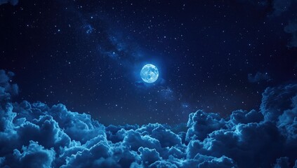 Obraz premium Night sky, moon, and clouds