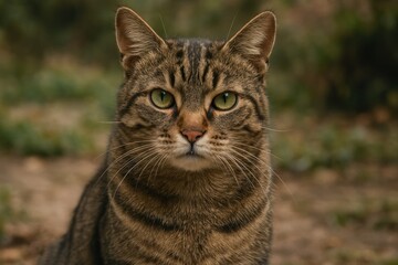 Majestic tabby cat outdoors gaze.