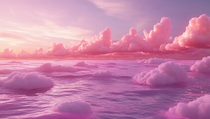 Pink sunset over a sea of clouds