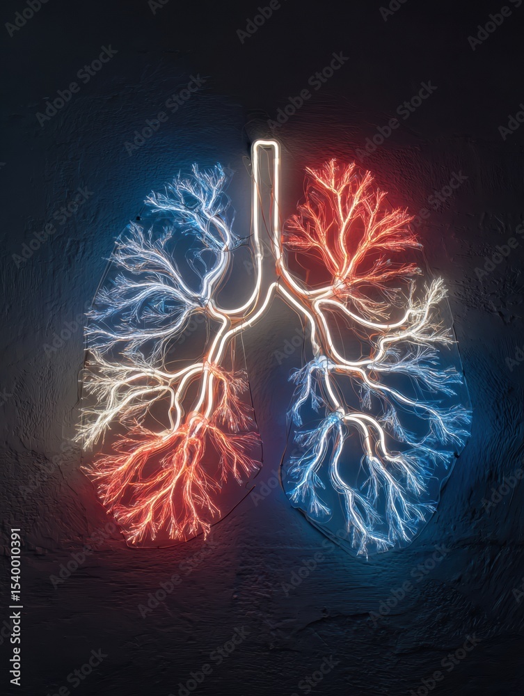 Poster Neon Lights Illuminating Brain Nerve Shapes Against a Dark Soft Texture in an Artistic Display