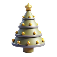 Fototapeta premium 3d rendering plasticstyle icon christmas tree with gold star isolated on transparent background holiday festive decoration ornament season