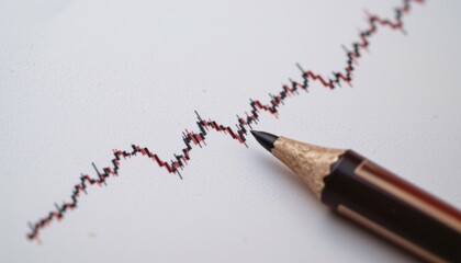 Detailed Financial Data Analysis Graph with Trends Monitored by a Pencil on White Paper