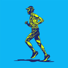 Illustration of a man runner with duotone vector concept. Pop Art Runner Vector Illustration.