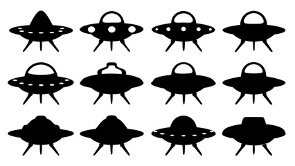 UFO set silhouettes on tranparent background