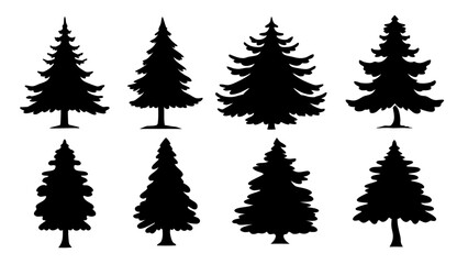 Obraz premium A set of minimalist pine trees silhouette vector
