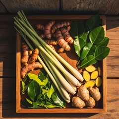 Flat Lay of Traditional Thai Medicinal Herbs